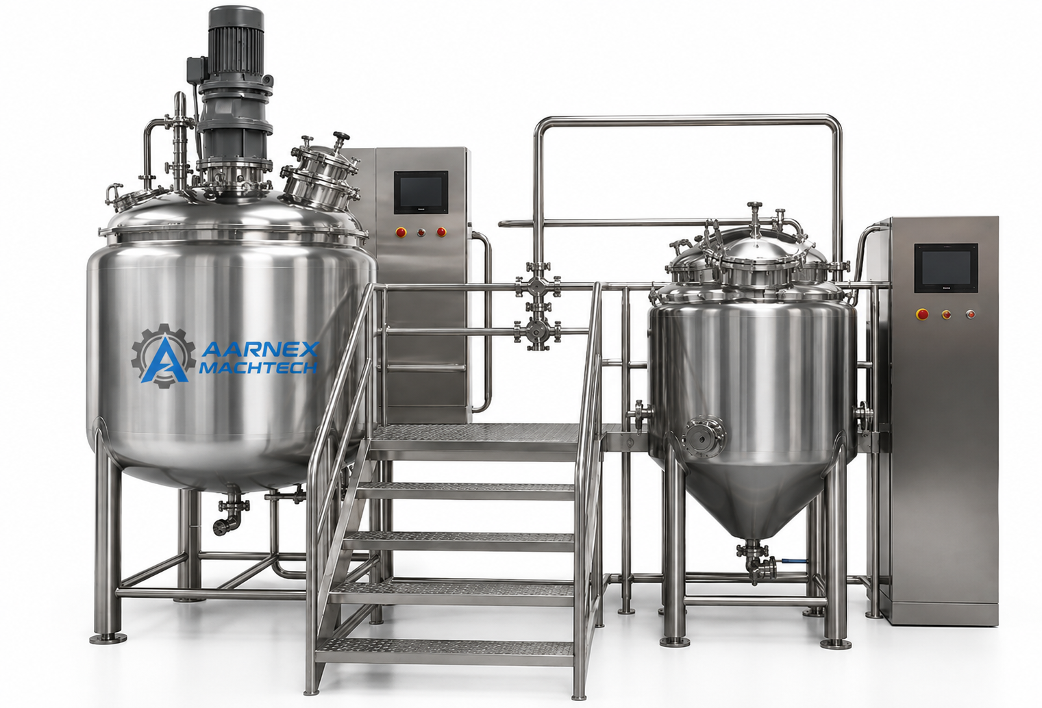 AARNEX ointment manufacturing plant with stainless steel vessels and control panels