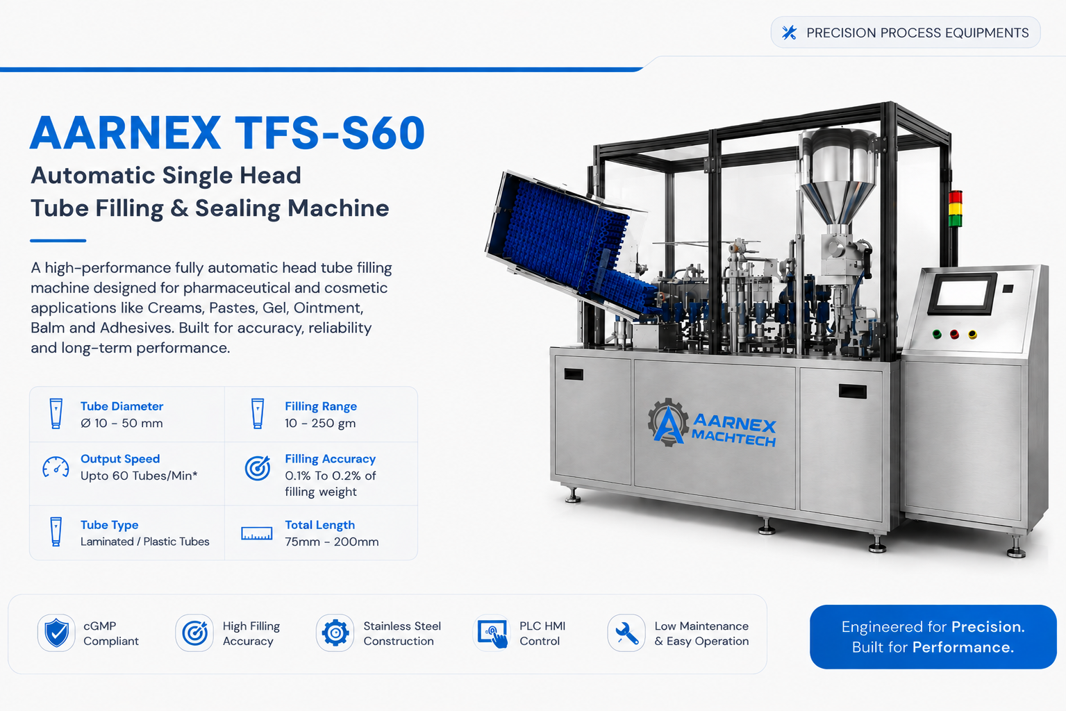 AARNEX TFS-S60 — Automatic Single Head Tube Filling & Sealing Machine